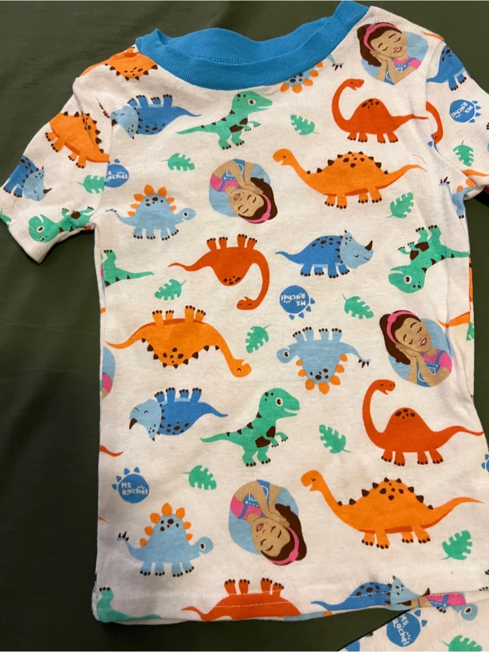 Kids Ms. Rachel and Dinosaur Print Pajama Set with Blue Trim Size 4T